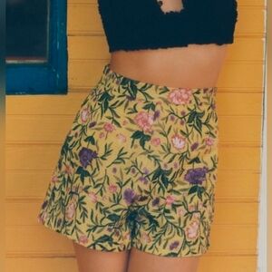Anthropologie La Fuori Cotton/Silk Embroidered Floral Shorts, Size Large